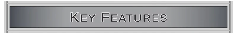 Superspective: Gray banner with "Key Features" in bold, black text, bordered by thin lines.