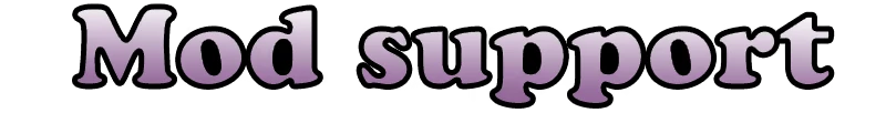 Swarmdustry: Large purple serif text reading “Mod support” on a black background.