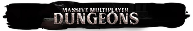 Massive Multiplayer Dungeons – Swordeye Swordeye: Banner text “MASSIVE MULTIPLAYER DUNGEONS” in large stone-style font.