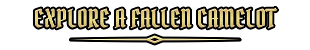 Fallen Camelot – SWORN SWORN: "Explore a Fallen Camelot" in gold medieval font on a black background with a diamond line.