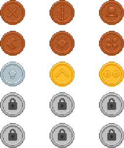 Tabulo: Pixelated icons with symbols like a dollar sign, lock, and arrows in various colors.