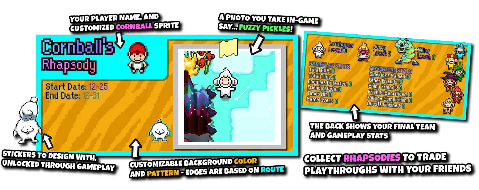 Rhapsody Card – Tales of Tuscany Tales of Tuscany: Cornball’s Rhapsody card mockup with stats, photo, and stickers.