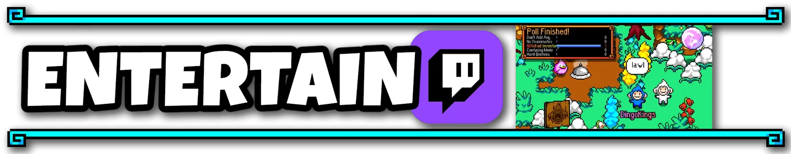 Twitch Banner – Tales of Tuscany Tales of Tuscany: ENTERTAIN text with Twitch logo beside pixel-art game screenshot.