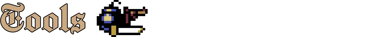 Tearscape: Pixel art character with blue helmet, "Tools" in ornate font, and UI elements.