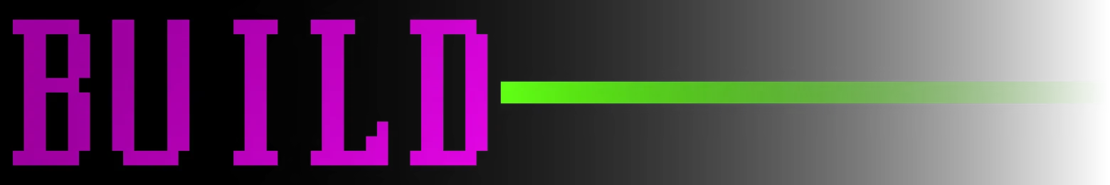 Tetro Runner: The word "BUILD" in bold purple pixelated font with a green progress bar.