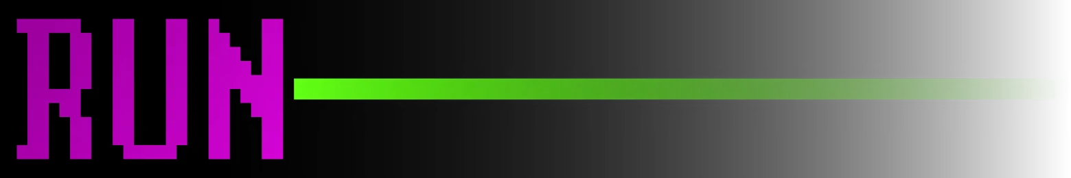 Tetro Runner: Purple pixelated "RUN" text with a green gradient line on a black background.