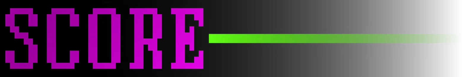 Tetro Runner: Pixelated magenta "SCORE" text with a green horizontal bar on a black background.