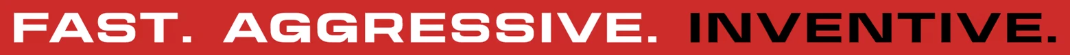 Fast Aggressive Inventive – TEXNOPLAZM TEXNOPLAZM: Bold white text "FAST. AGGRESSIVE. INVENTIVE." on a red background.