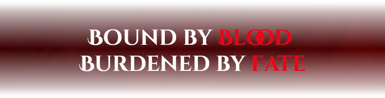 Bound by Blood – The Alighieri Circle: Dante’s Bloodline The Alighieri Circle: Text “BOUND BY BLOOD BURDENED BY FATE” on dark red background.