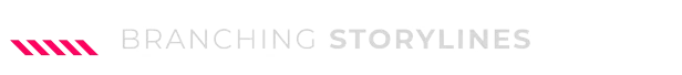 Branching Storylines – The Alters The Alters: "Branching Storylines" text with red diagonal stripes and a horizontal line.