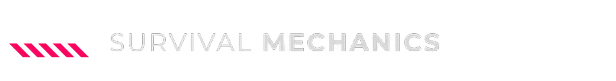 Survival Mechanics – The Alters The Alters: "Survival Mechanics" text in bold white with red diagonal stripes on a black background.