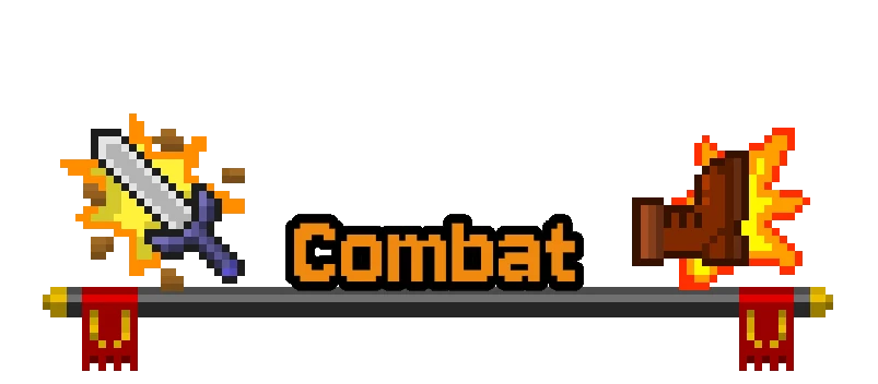 Combat Banner – The Bestest Knight The Bestest Knight: Pixel sword and gauntlet with flames around orange “Combat” text.
