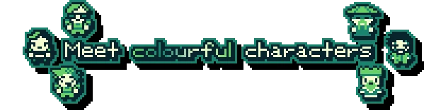 The Edge of Allegoria: Pixel art characters surround text "Meet colourful characters."