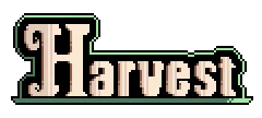 Harvest Logo – The Eternal Woods The Eternal Woods: Pixel-art “Harvest” title in beige woodgrain letters, green outline.