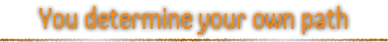 THE FATUM: Orange pixel text “You determine your own path” on black background.