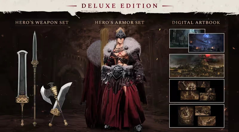 Deluxe Edition – The First Berserker: Khazan The First Berserker: Deluxe Edition features hero's weapon set, armor set, and digital artbook.
