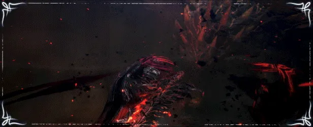 The First Berserker: A fiery, armored figure with glowing red accents amidst dark, swirling debris.