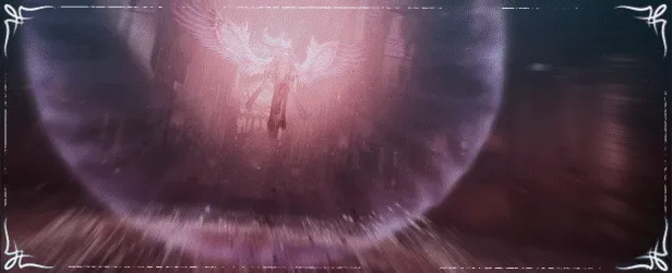 The First Berserker: Glowing winged figure in a pink aura, surrounded by mystical symbols.