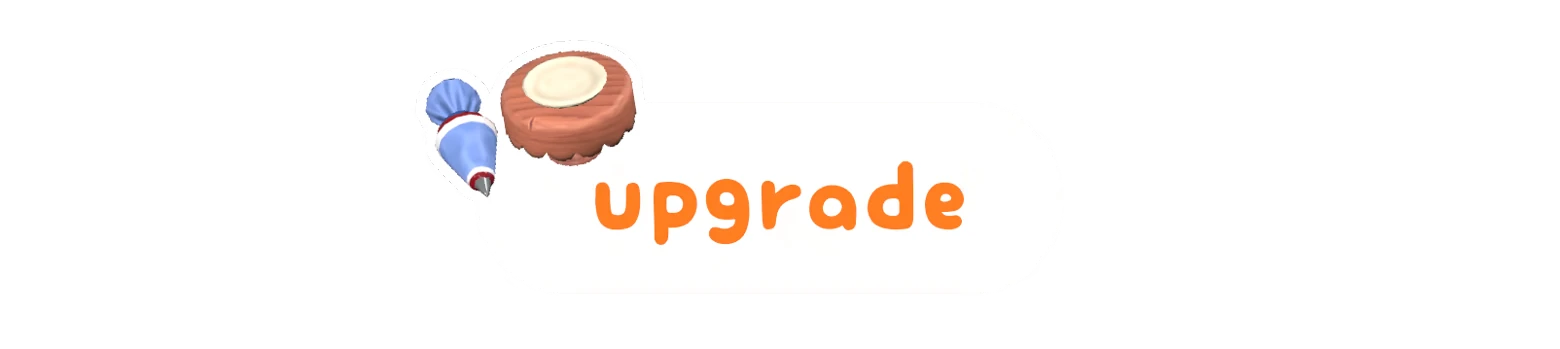 The Little Crumb: White rounded button labeled “upgrade” in orange, with icons above.
