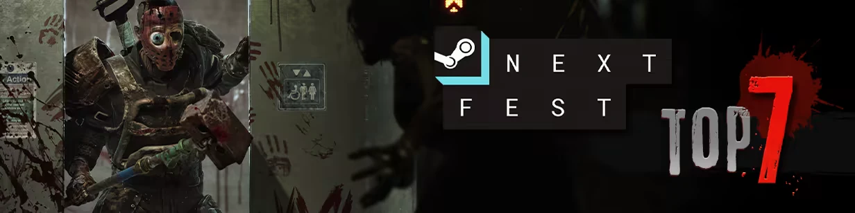 The Midnight Walkers: Armored figure with axe, bloodied walls, "Next Fest" and "Top 7" text.