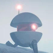 Image 1 – The Only Droid The Only Droid: Close-up of blue robot head with glowing red eye and antenna light.
