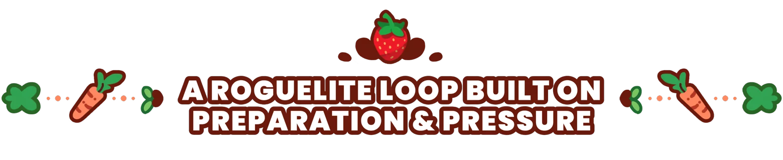 The Rabbit Haul: Bold white text “A ROGUELITE LOOP…” with carrot and strawberry icons.