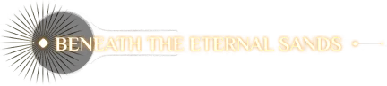 The Shadow Beneath: Orange title text “BENEATH THE ETERNAL SANDS” with sunburst icon.