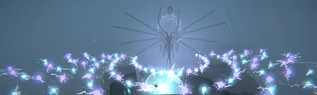 The Shaman's Ark: A spectral figure with wings looms over glowing orbs and swirling energy.