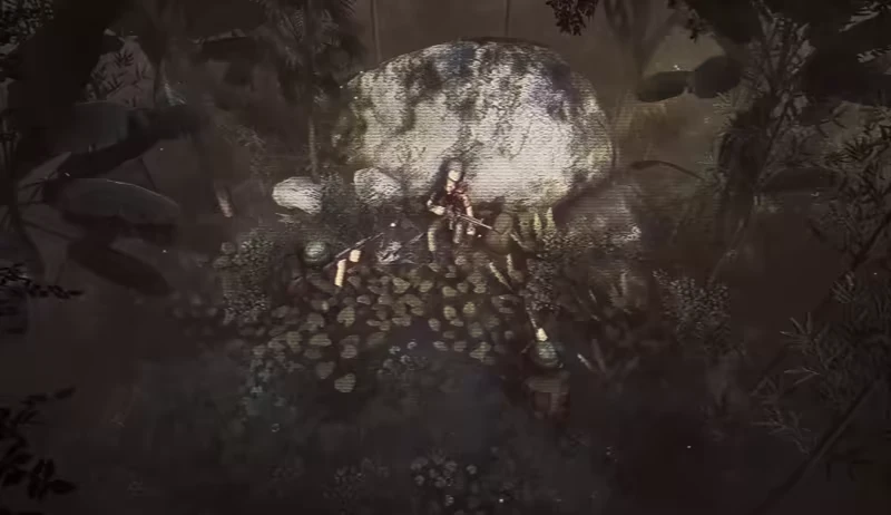 The Silent Jungle: Soldier surrounded by three armed figures near a large rock in dense foliage.