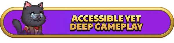 The World of Nifty Craft: Black cat with glasses, purple background, text "ACCESSIBLE YET DEEP GAMEPLAY".