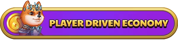 The World of Nifty Craft: A crowned dog in armor beside "Player Driven Economy" on a purple banner.