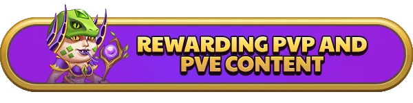 The World of Nifty Craft: A character with a snake headdress and staff beside bold text "REWARDING PVP AND PVE CONTENT" on a purple and gold banner.