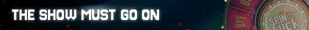 The Zibbo Show: Pixel text “THE SHOW MUST GO ON” over dark background, wheel edge right.