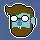 THERMOCLINE: Pixel-art face with brown hair, white glasses, and blue mask on gray background.
