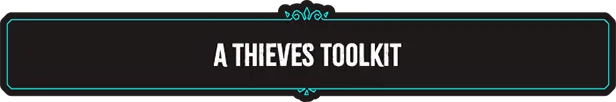 Thick As Thieves: Black banner with teal border, text "A Thieves Toolkit" in bold white font.