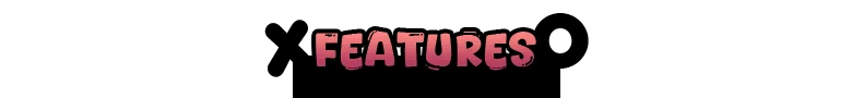 Tic Tactic: The word "FEATURES" is displayed in bold, pink, stylized letters on a black background.