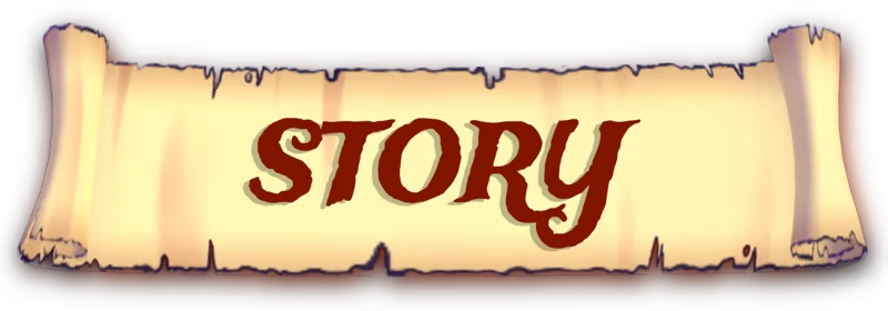 Tile Tales: A parchment scroll with "STORY" in bold, stylized red letters.