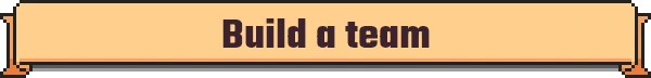 Tiny Auto Knights: Banner with "Build a team" in bold, dark text on a light orange background.