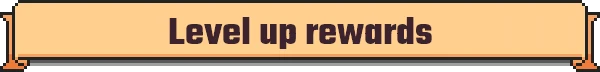 Tiny Auto Knights: Banner with "Level up rewards" in bold, dark text on a peach background.