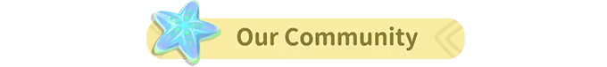 Tiny Isle: A blue starfish icon next to "Our Community" text on a yellow banner.