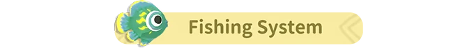 Tiny Isle: A green fish icon next to "Fishing System" text on a yellow banner.