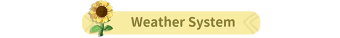 Tiny Isle: Sunflower icon next to "Weather System" text on a yellow banner.