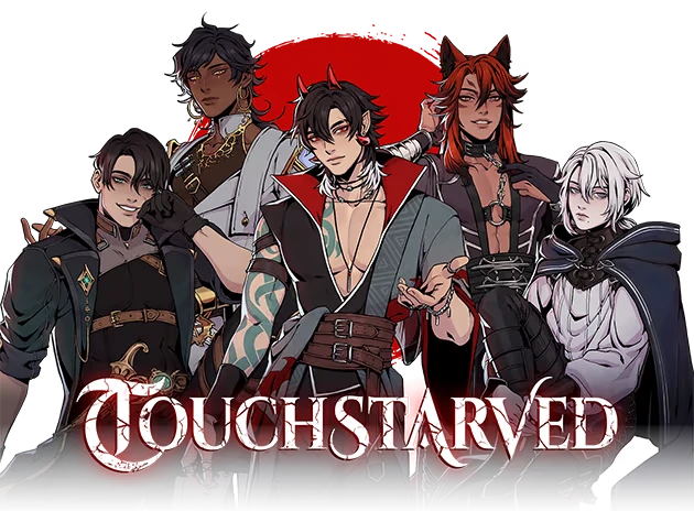 TOUCHSTARVED: Five characters with unique outfits and styles stand before a red background.