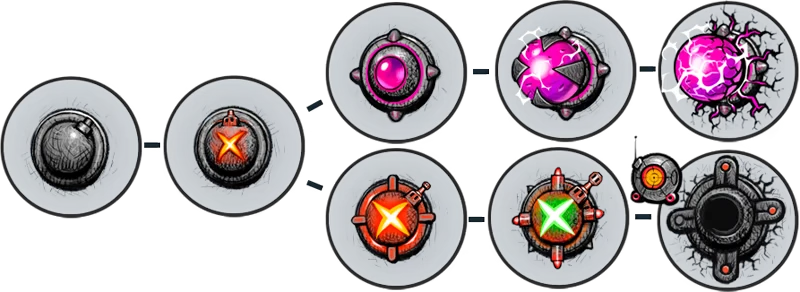Tower Petroleum: Various circular icons with colorful designs and symbols on a gray background.