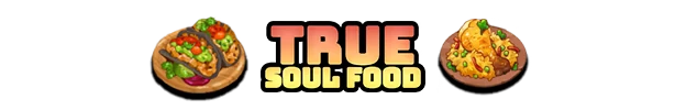 Town of Zoz: Large “TRUE SOUL FOOD” text with tacos left and curry plate right.