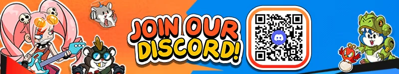 Toy Smash Kaboom!: Cartoon characters with a QR code and "JOIN OUR DISCORD!" in bold text.