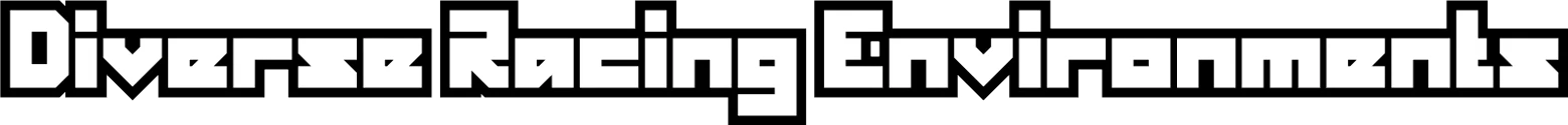 Traks: White blocky text reading “Diverse Racing Environments” on black background.