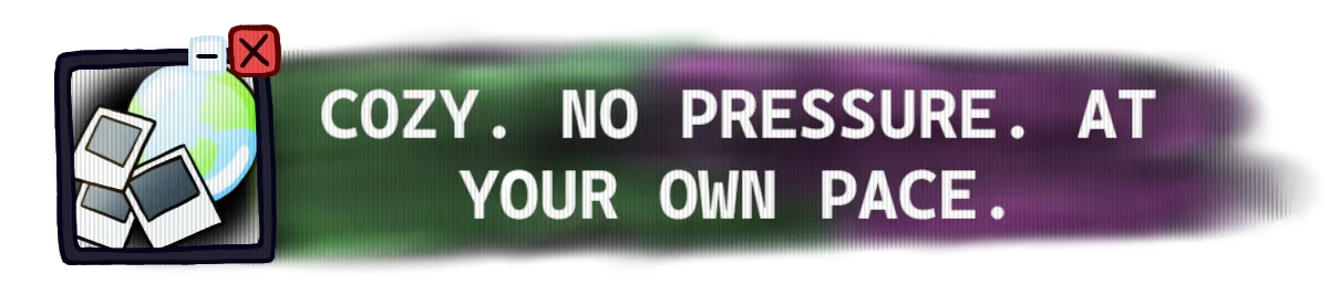 Cozy Message – Trushybin & Removin: What I Couldn’t Delete Trushybin & Removin: Icon with globe and photos, red X, text "COZY. NO PRESSURE. AT YOUR OWN PACE."