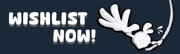 Turnip Mountain: Bold text "WISHLIST NOW!" with a cartoon hand gripping a swinging rope.