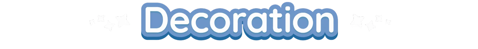 Twinkleby: The word "Decoration" in bold, rounded blue letters with white star accents.